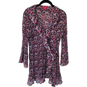 Sunny Leigh Long Sleeve Ruffled Tie-waist Wrap Dress Floral Print Sz L Feminine